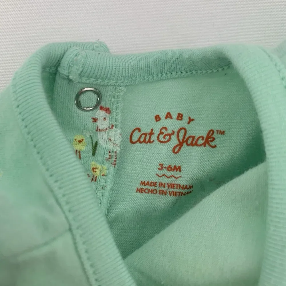 Cat Jack Romper Easter Bunnies Baby Girl‎ 3-6 Months Green Pastel Cute Boho Farm